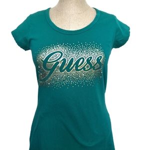 Guess Tee Shirt with Rhinestones Green Size Medium